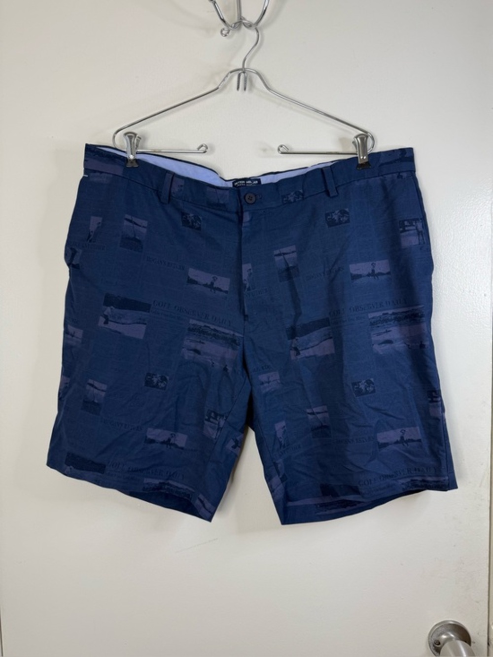 Peter Millar crown crafted blue newspaper print golf shorts 40